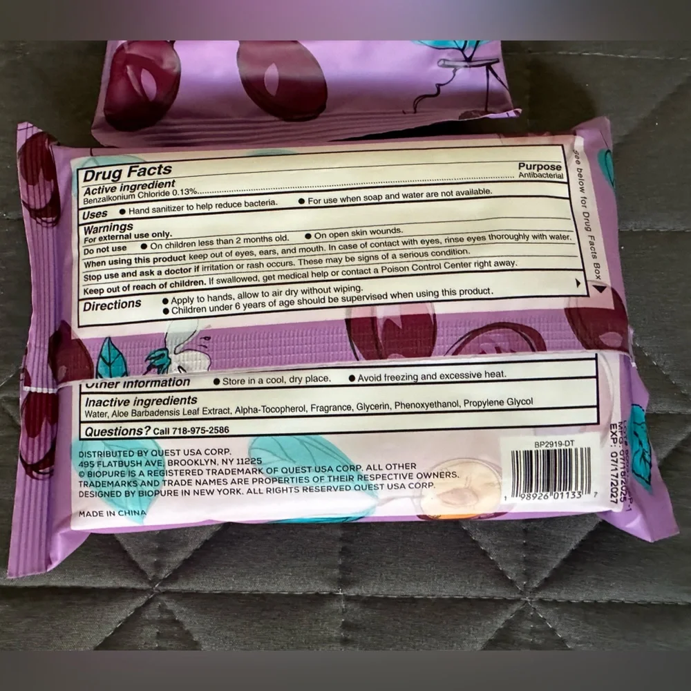 Biopure Sugar Plum Anti-Bacterial Hand Wipes 2 packs